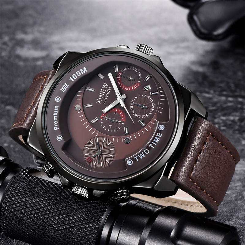 Leather Watch Band Men - Orijinal XINEW Marka Erkek Saatler Siyah