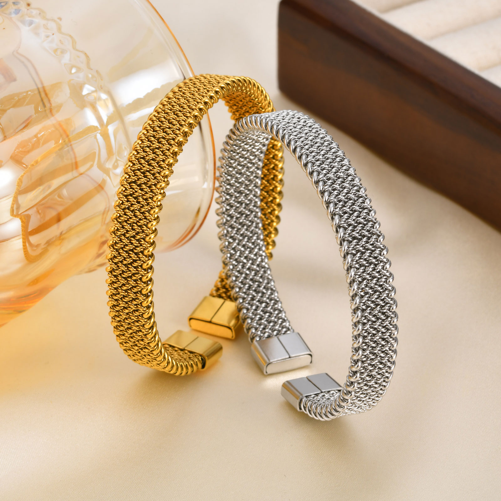 Mesh Strap Metal - 10mm Örgülü Streç Askı Açık Bilezik,