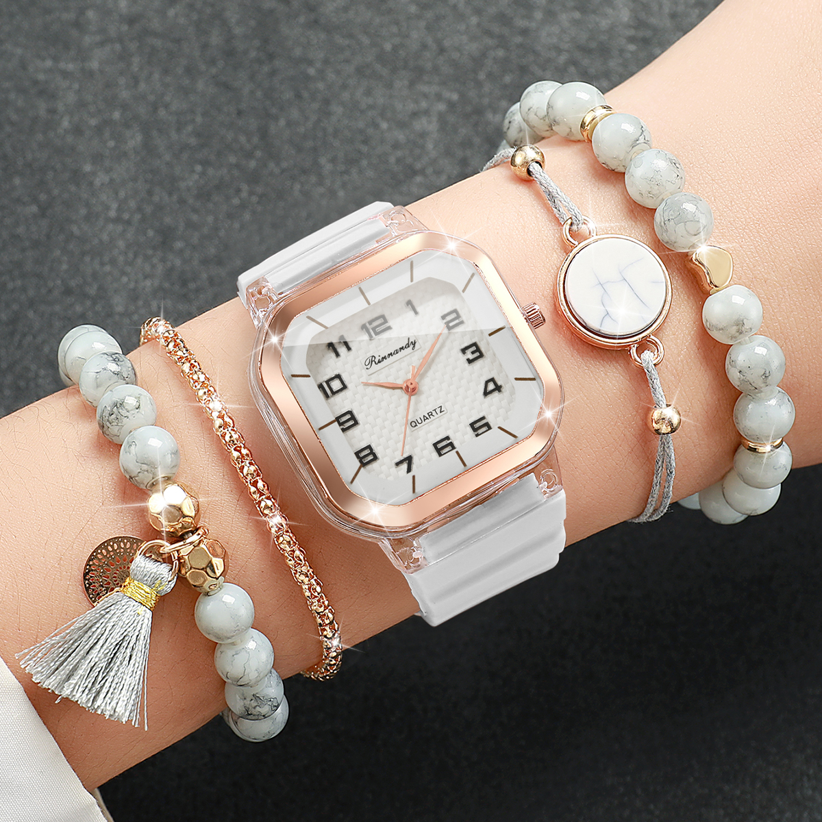 Silicone Band Women - 5 adet moda kare kadranlı kadın