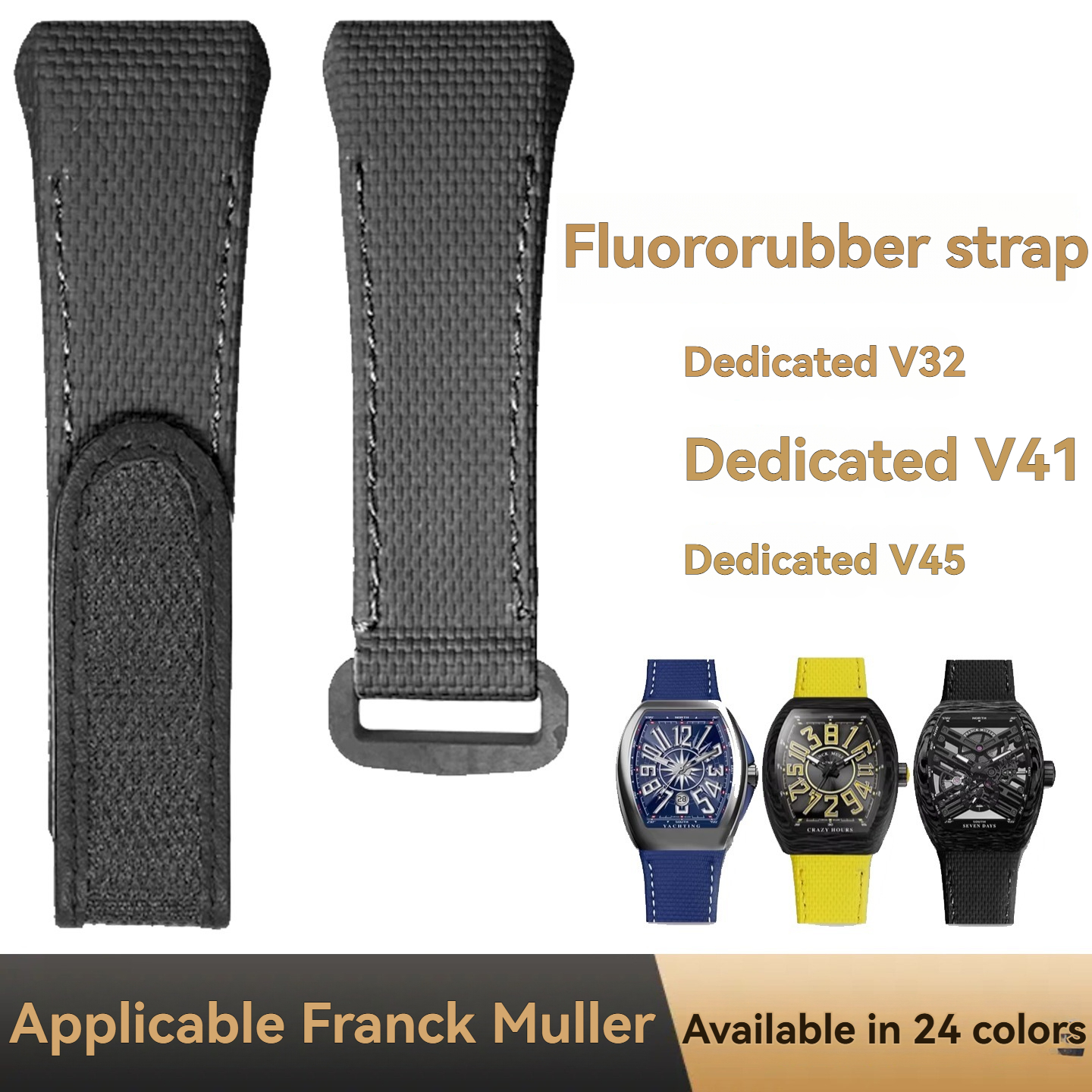 Leather Watch Band Men - Franck Muller V45 Fluororubber Kayış 45