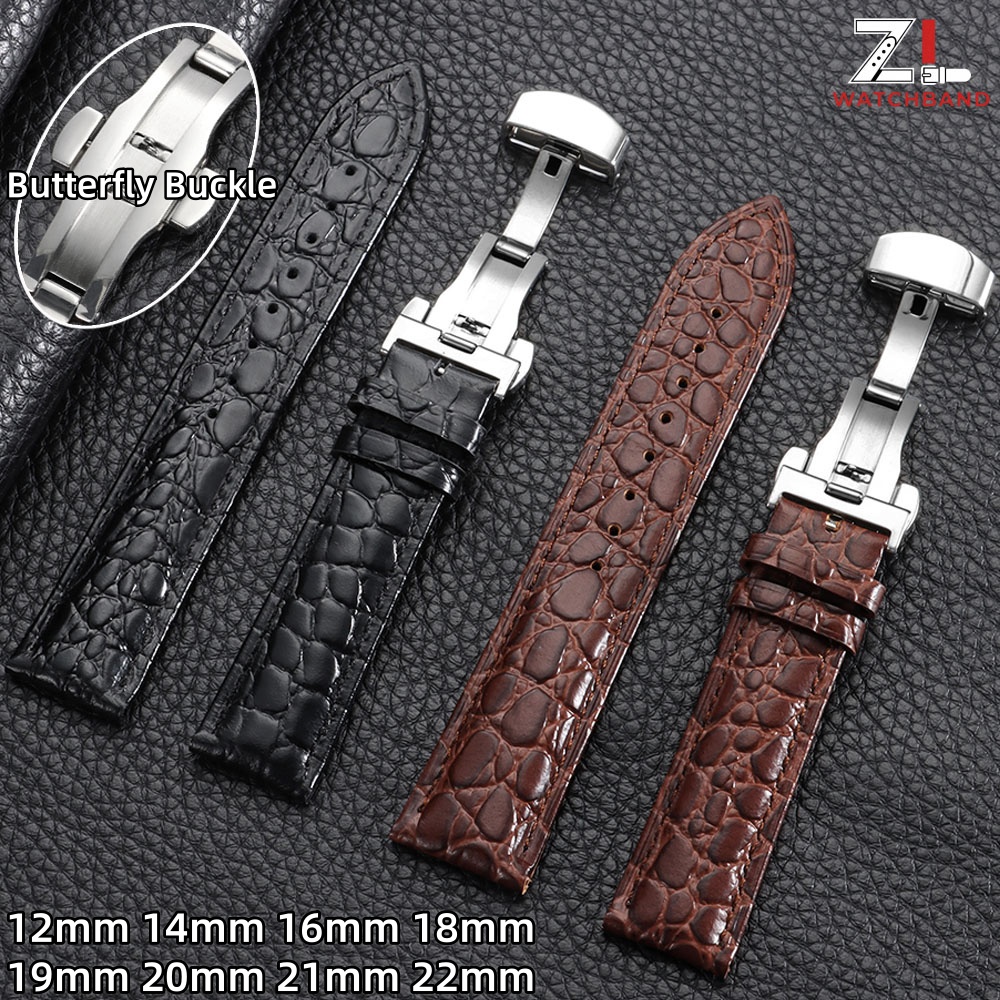 Butterfly Clasp Deployant - Timsah Desenli Tasarım Deri Saat Kayışı
