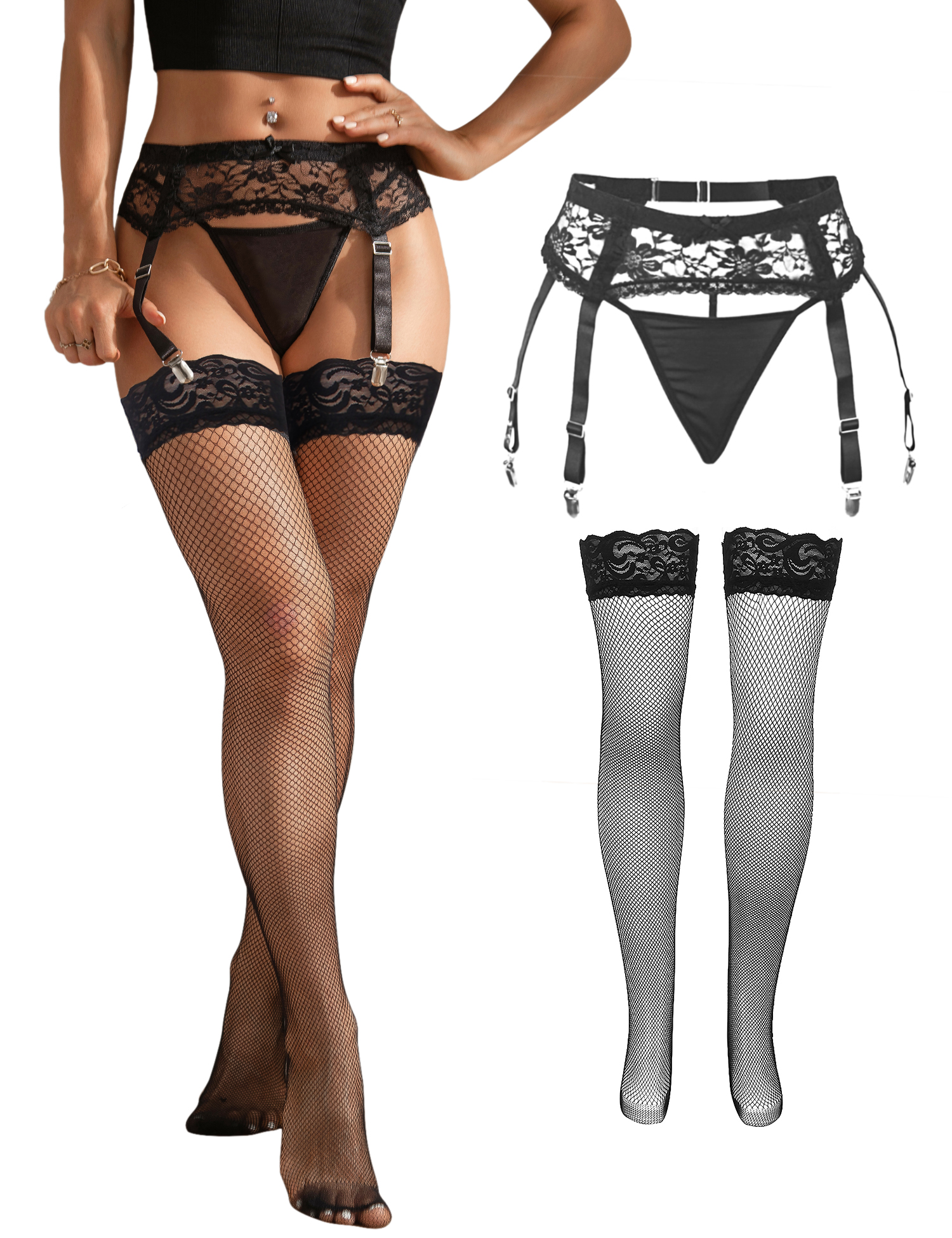 Mesh Strap Metal - Comeondear Kadınlar Çiçekli Dantel Jartiyer Kemer