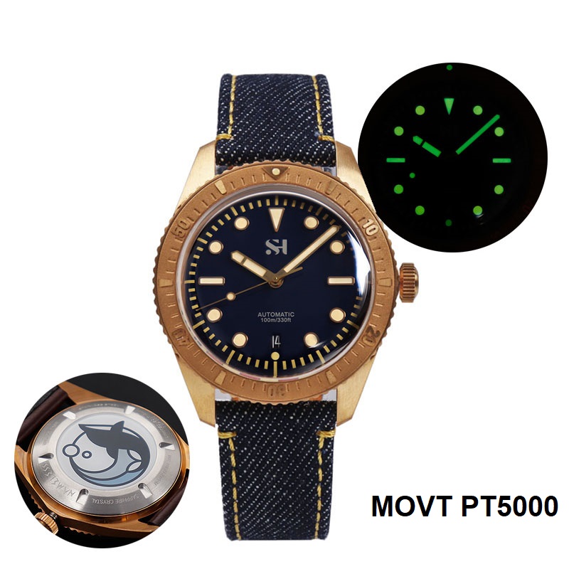 Canvas Strap Watch - 42mm bronz erkek izle mekanik el