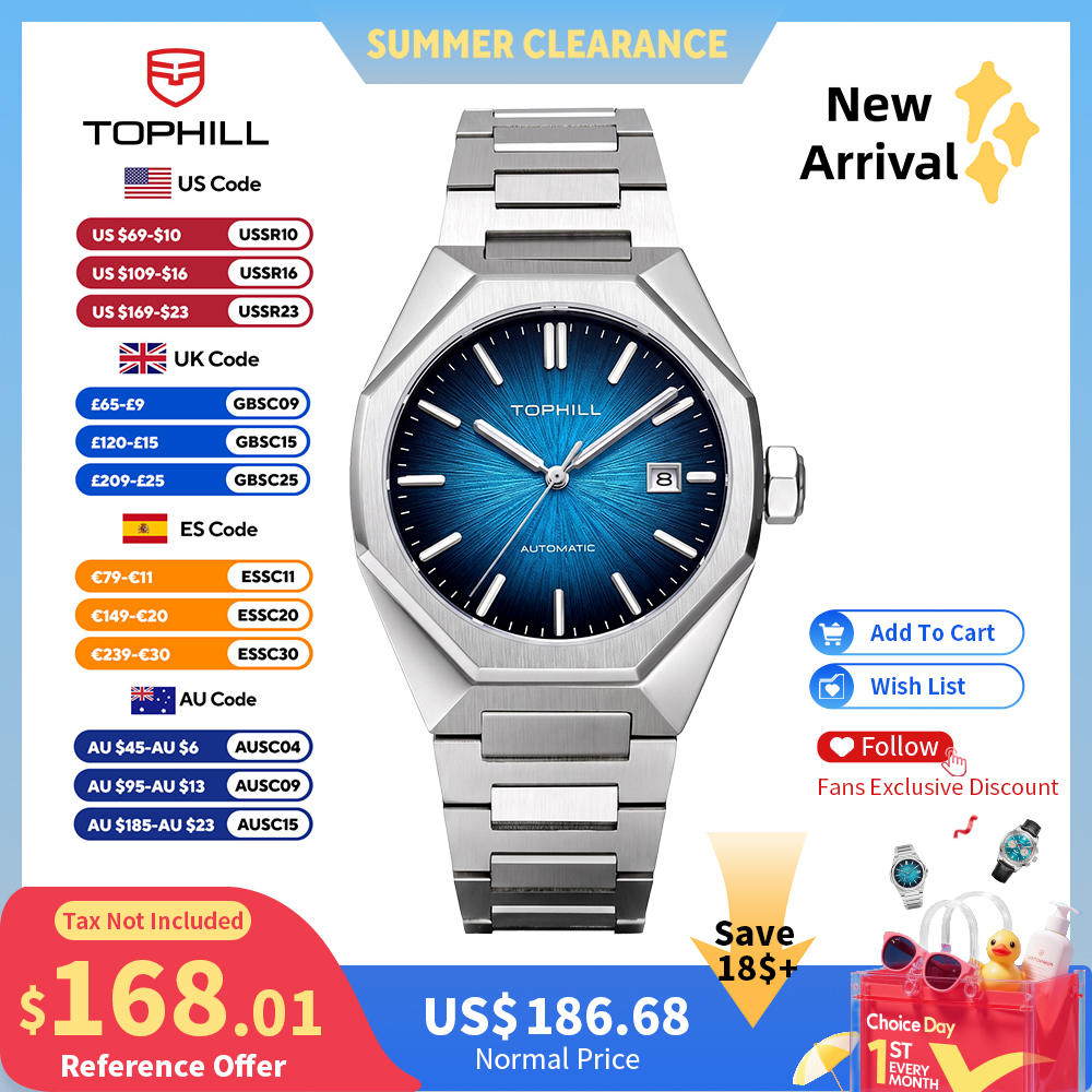 Butterfly Clasp Deployant - TOPHILL 39mm Miyota 8215 Mekanik Saatler