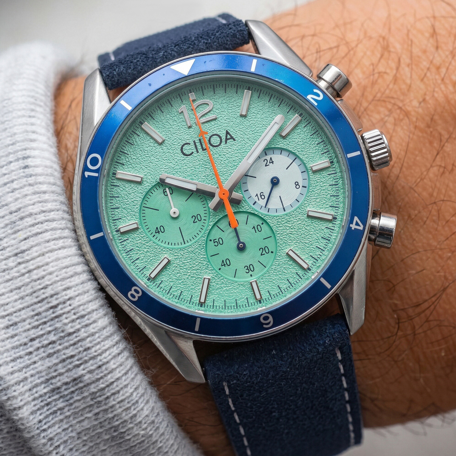 Suede Strap Watch - CILOA Erkek Kronograf Saati Nane Yeşili