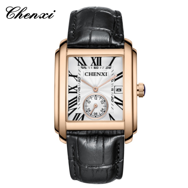 Leather Watch Band Men - CHENXI 8216 Moda Klasik Kare Kahverengi