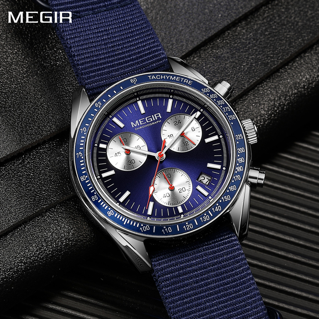 Canvas Strap Watch - MEGIR Kronograf Kanvas Kayış Erkekler Spor