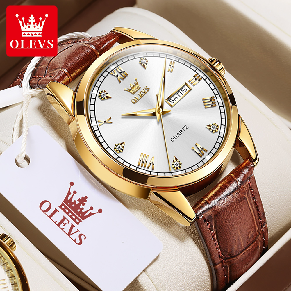 Leather Watch Band Men - OLEVS 6896 Üst Düzey Marka Erkek