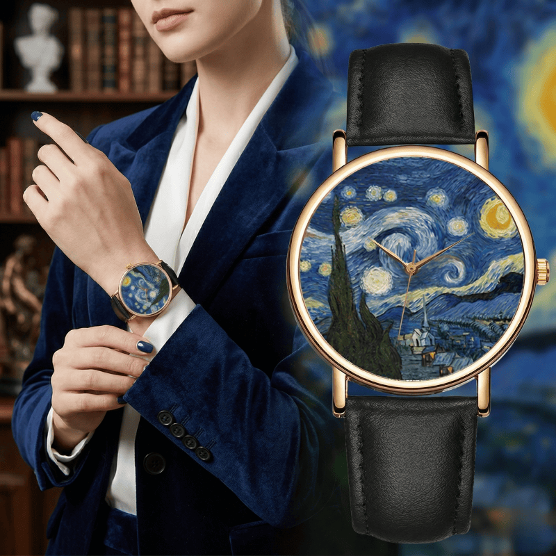 Leather Watch Band Men - Van Gogh Tablo Desenli Kadın Erkek