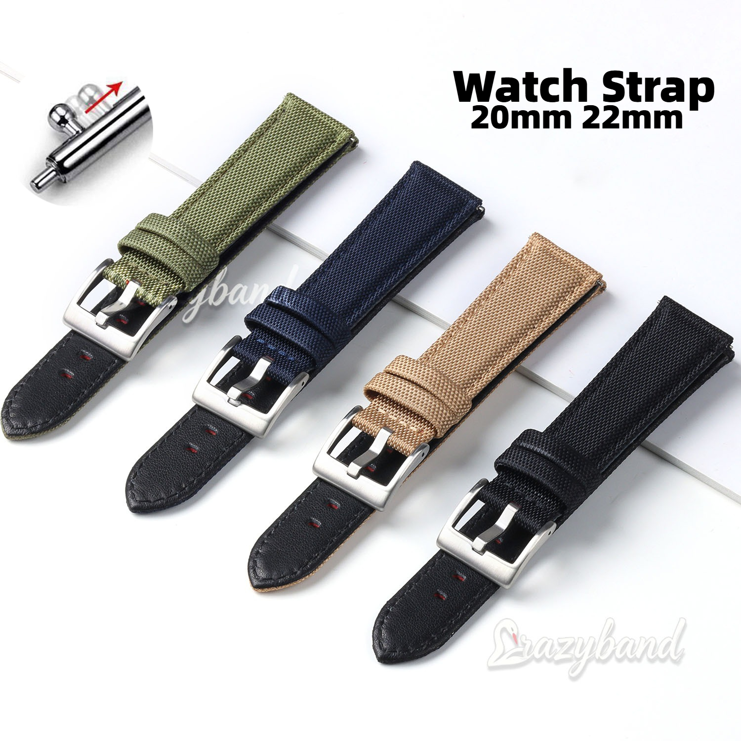 Canvas Strap Watch - 20mm 22mm Kanvas Deri Örgü Naylon