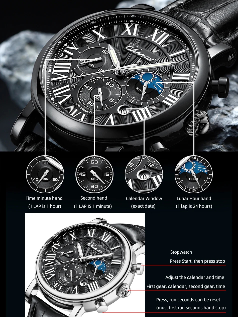 CHENXI 973 Erkekler Kuvars İzl - Leather Watch Band Men incelemesi ve fiyatı