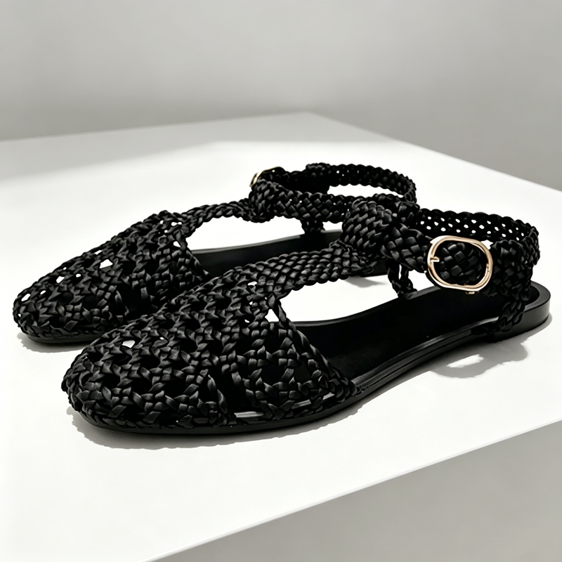 Altın Örgü Dokuma Düz Sandalet - Mesh Strap Metal incelemesi ve fiyatı