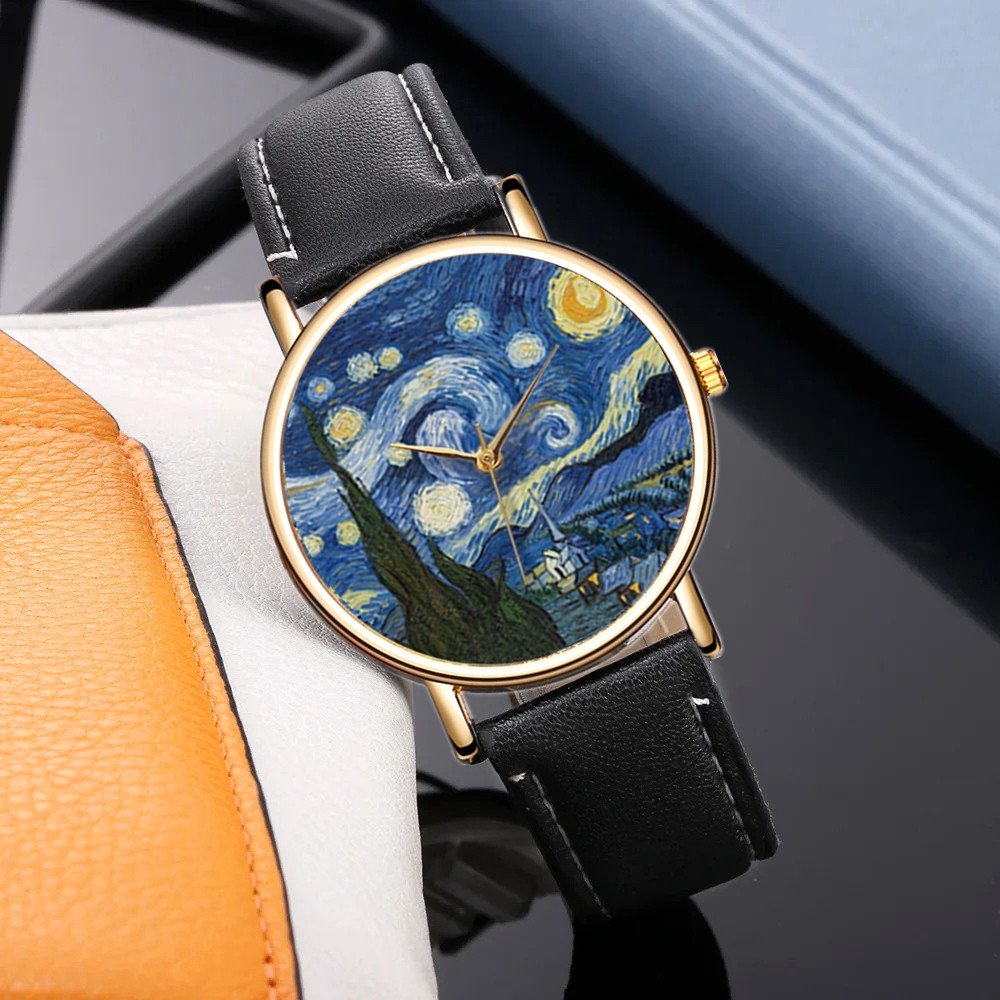 Van Gogh Tablo Desenli Kadın E - Leather Watch Band Men incelemesi ve fiyatı