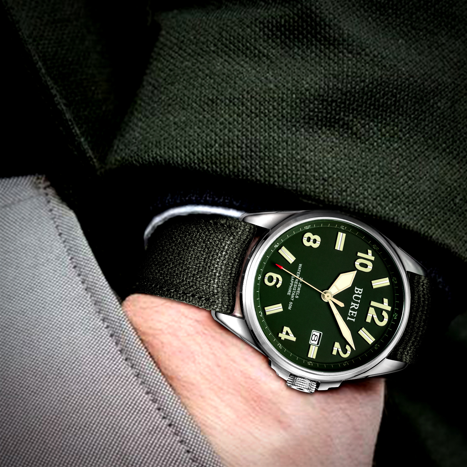 NH35 BUREI lüks marka erkekler - Canvas Strap Watch incelemesi ve fiyatı