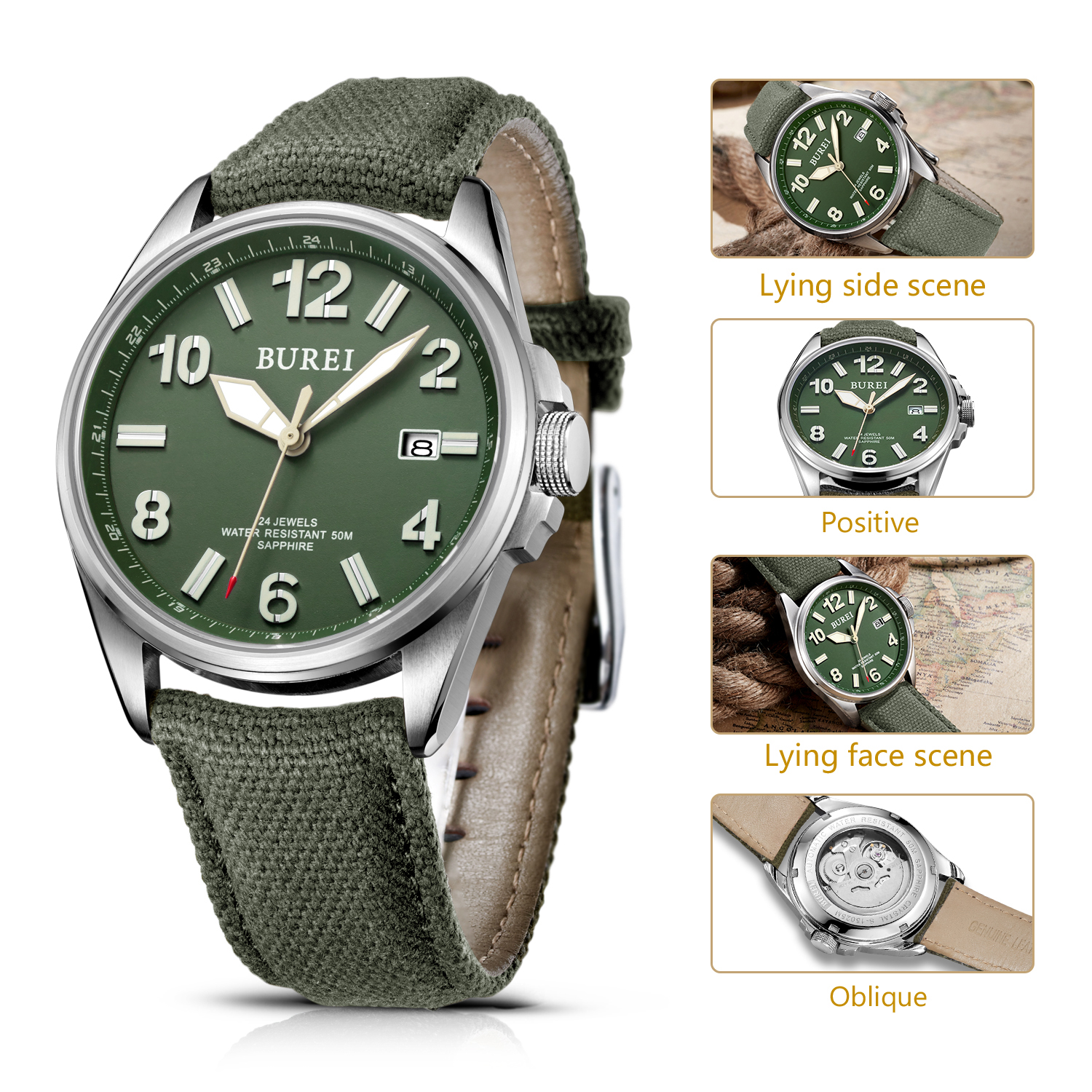NH35 BUREI lüks marka erkekler - Canvas Strap Watch incelemesi ve fiyatı