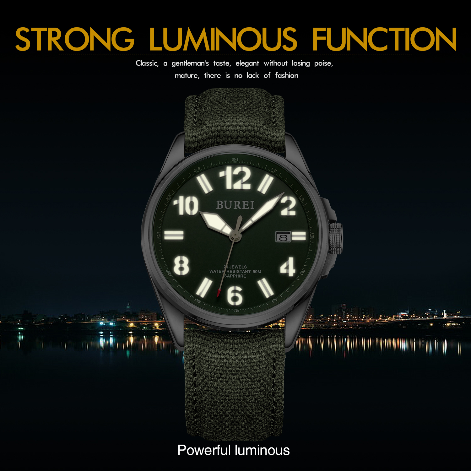 NH35 BUREI lüks marka erkekler - Canvas Strap Watch incelemesi ve fiyatı